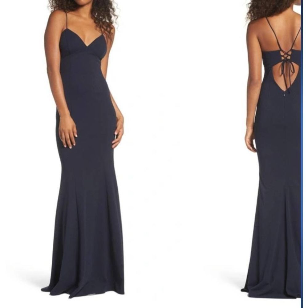 KATIE MAY Luna Stretch Crepe Gown In Blue sz 4